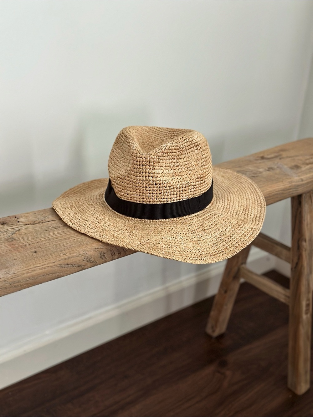 J. Crew Natural Straw Fedora with Black Band NWT Size M-L